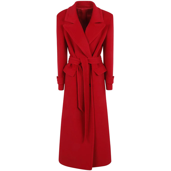 Damen Maxi-Mantel mit doppelreihiger Knopfleiste, weitem Revers und Pattentaschen Echoarchiv