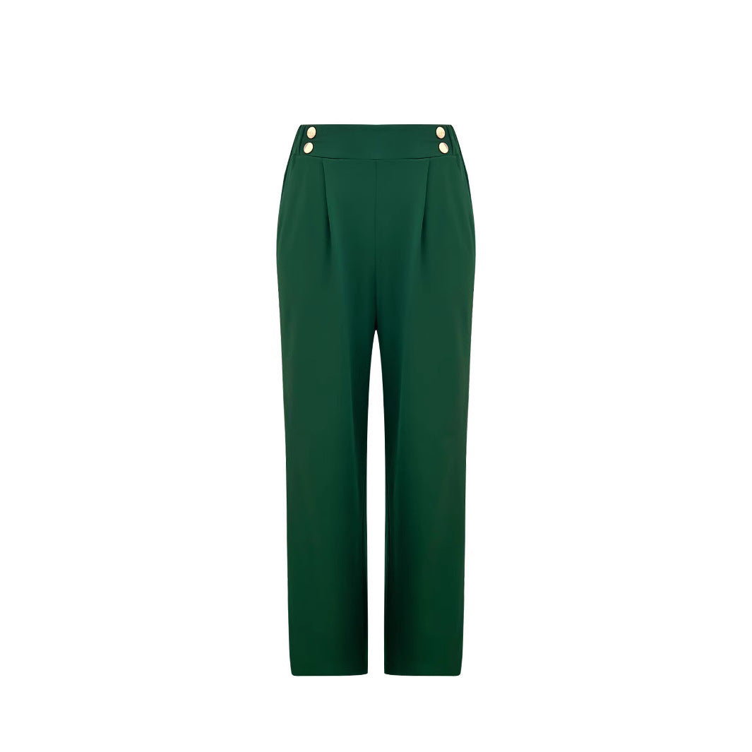 Damen Hochtaillierte Palazzo-Hose mit Zierknopfleiste, Bügelfalte und Eingrifftaschen – Avélisse