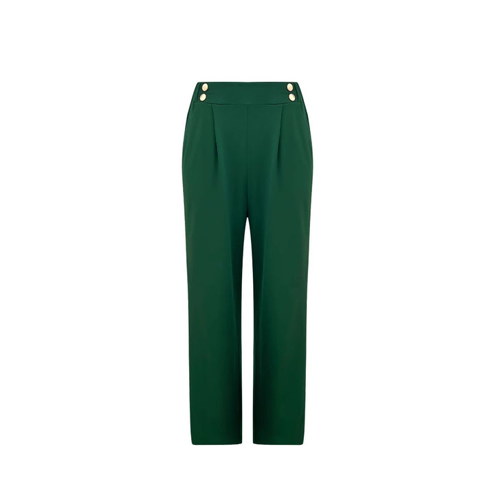 Damen Hochtaillierte Palazzo-Hose mit Zierknopfleiste, Bügelfalte und Eingrifftaschen – Avélisse