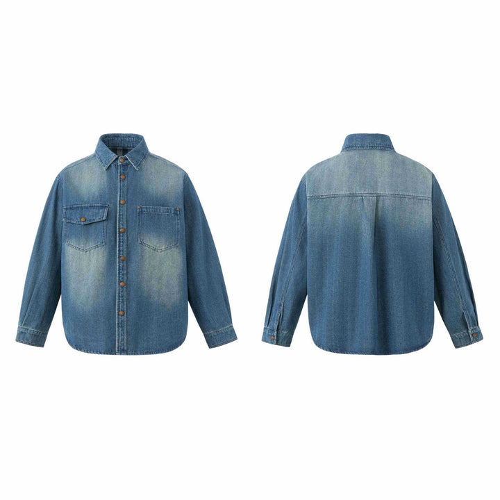 Unisex Oversize Denim‑Hemdjacke mit Druckknopfleiste und aufgesetzten Brusttaschen Echoarchiv