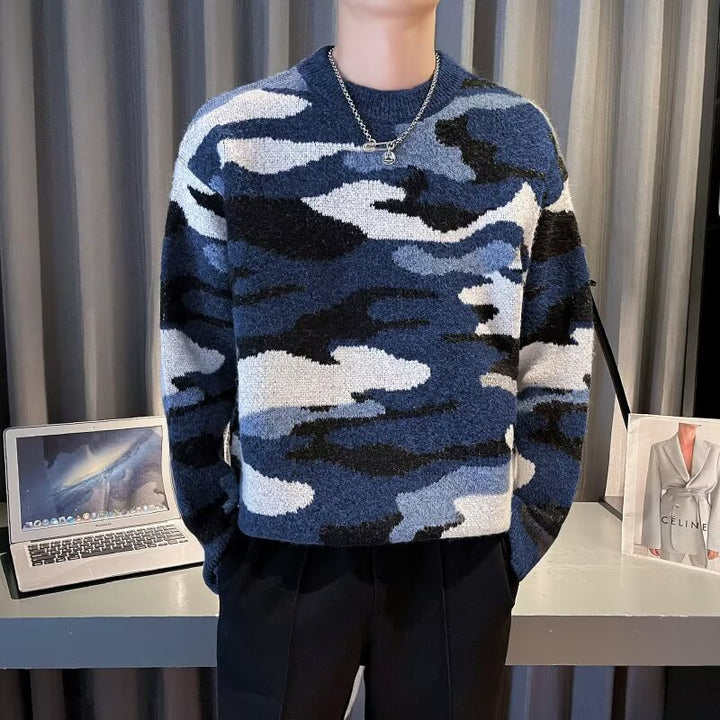 Herren Gemütlicher Grobstrickpullover mit Camouflage-Muster Echoarchiv