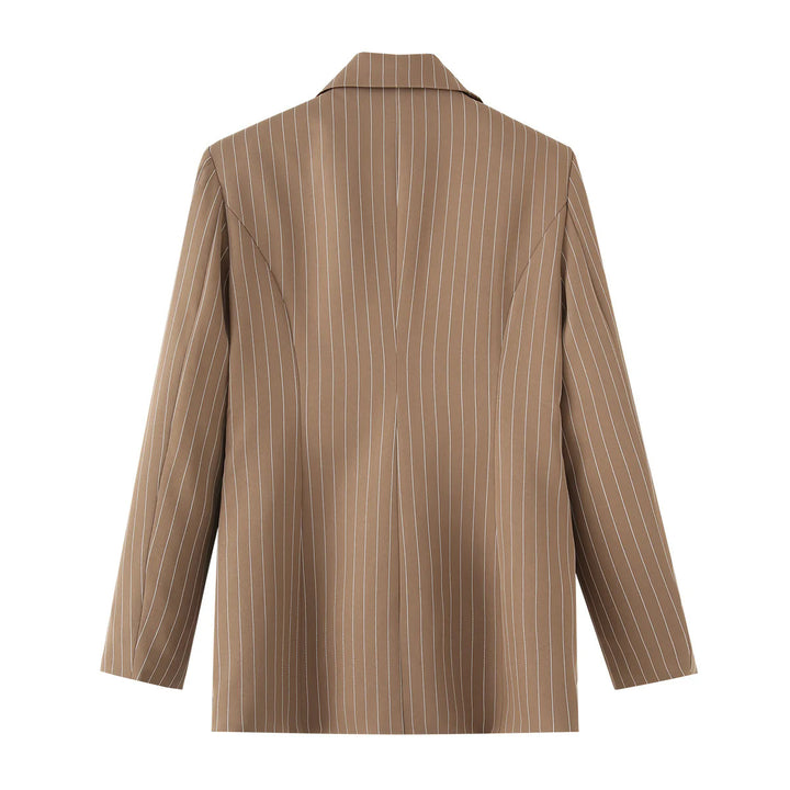 Damen nan gestreifter Oversize-Blazer mit asymmetrischer Schalkragen-Überlagerung und Pattentaschen Echo Archiv