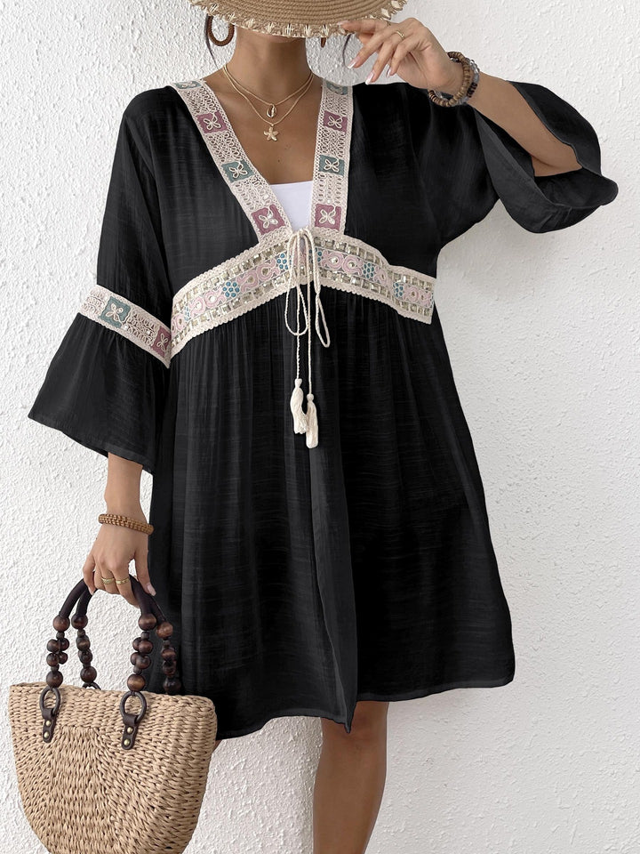 Damen luftiger Strandkimono mit floralen Stickereien Echo Archiv