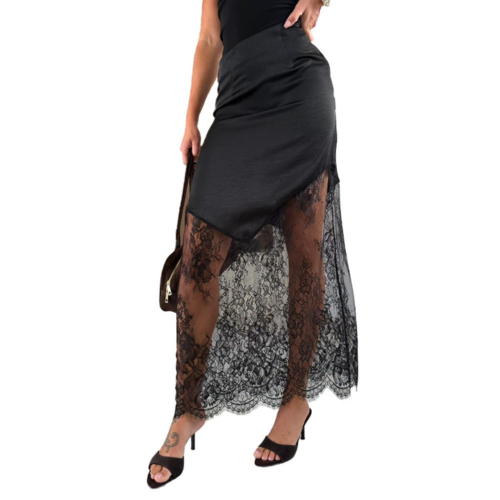 Damen asymmetrischer Spitzenrock mit Satinfutter Echo Archiv
