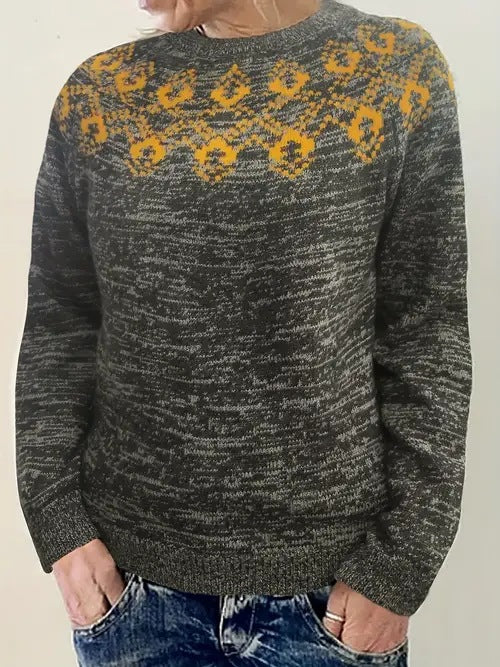Damen nan Norwegerpullover aus Wollmix mit Rundhalsausschnitt und traditionellem Fair-Isle-Yoke Echo Archiv
