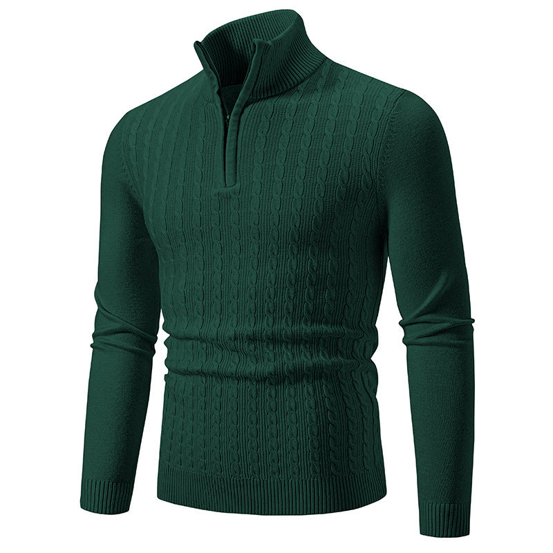 Herren Eleganter Zopfmuster-Halbzip-Pullover mit hohem Stehkragen und schmaler Passform Echo Archiv