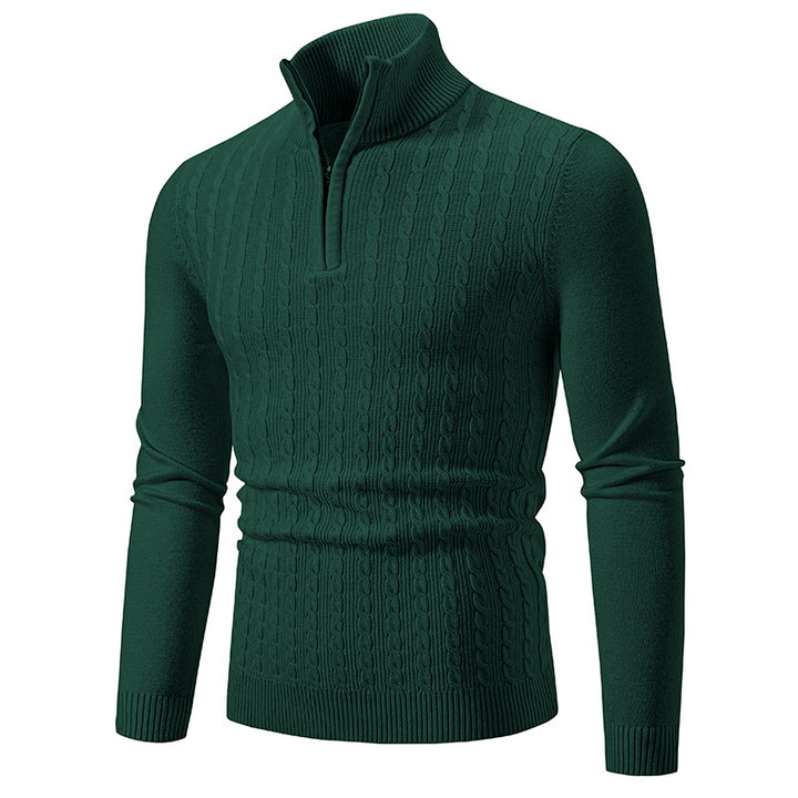 Herren Eleganter Zopfmuster-Halbzip-Pullover mit hohem Stehkragen und schmaler Passform Echo Archiv