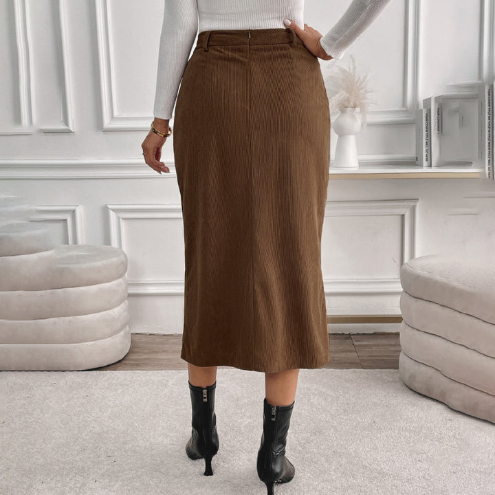 Damen Cord-Midirock mit hohem Bund, Eingrifftaschen und mittigem Schlitz Echoarchiv