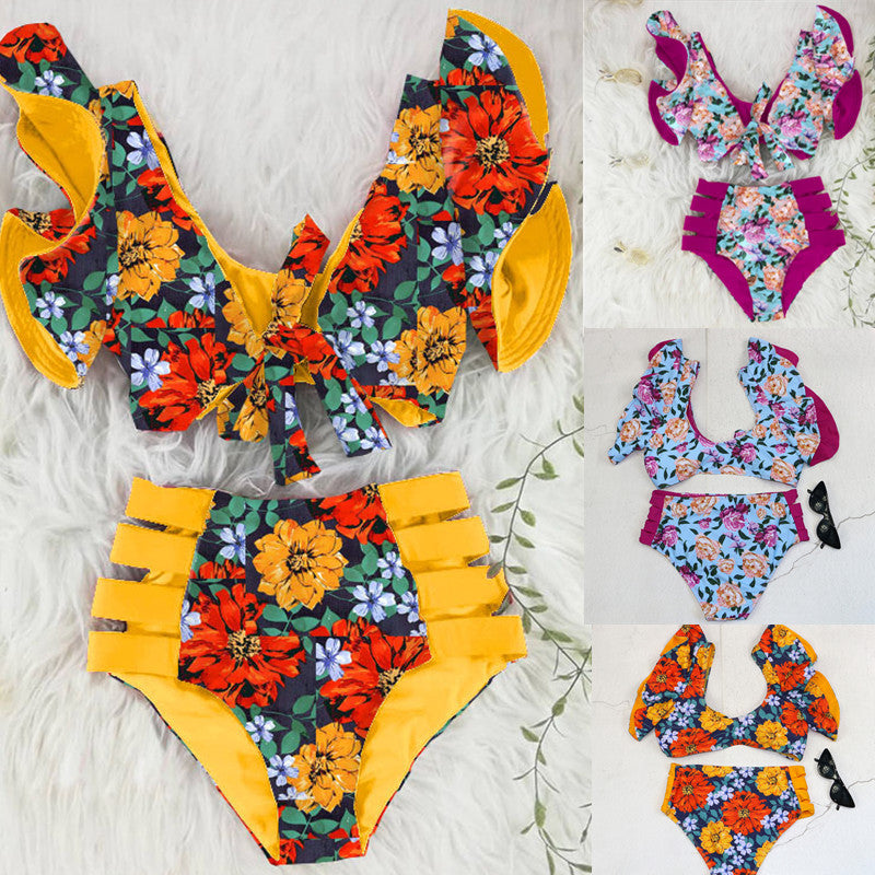 Damen Bikini-Set mit Rüschendetails und floralem Muster Echo Archiv