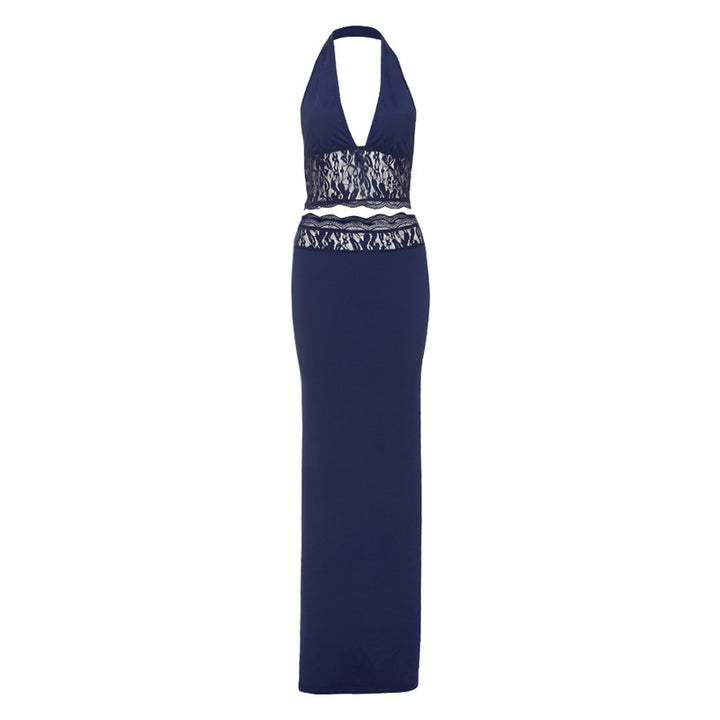 Damen Langer Sommerrock mit tiefem V-Ausschnitt und eleganter Spitzenapplikation Echo Archiv