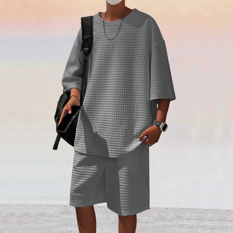 Herren oversized Freizeitsatz mit strukturiertem Oberteil und Shorts Echoarchiv