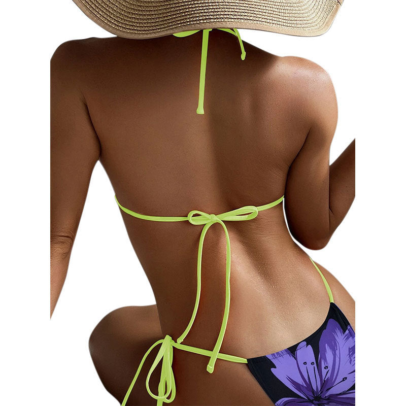 Damen Triangel-Bikini mit kreativen floralem Muster und verstellbaren Trägern Echo Archiv