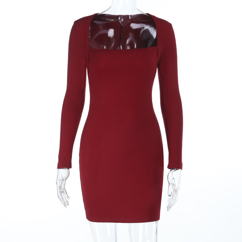 Damen elegantes langärmliges Minikleid mit quadratischem Ausschnitt Echo Archiv