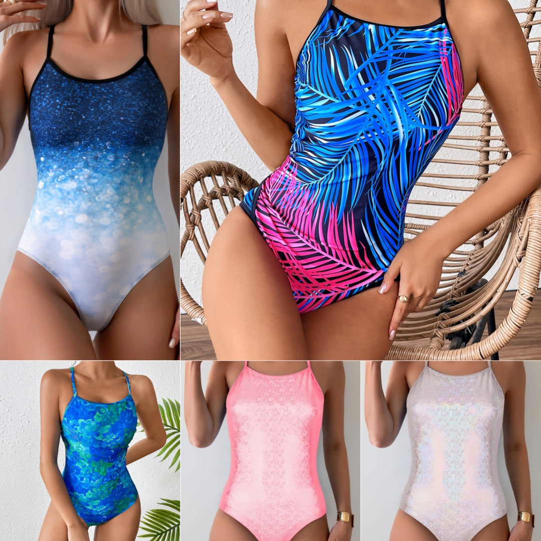 Damen Sportlicher Badeanzug mit modernem Pflanzenmuster Echo Archiv