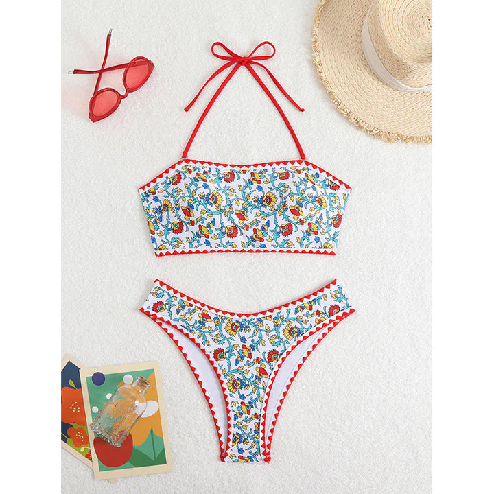 Damen Bandeau-Bikini mit floralen Mustern und verspieltem Rüschensaum Echo Archiv