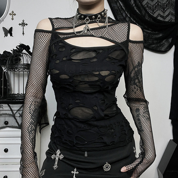 Damen Modisches Oberteil mit transparentem Mesh-Design und raffinierten Cut-Outs Echo Archiv