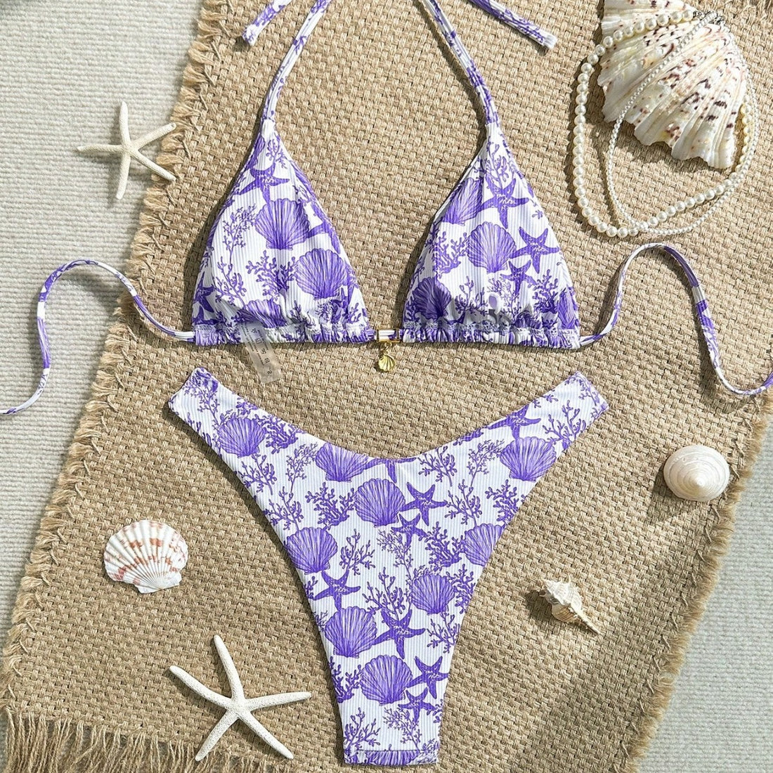 Damen Triangel-Bikini mit maritimem Korallenmuster – Maréssa