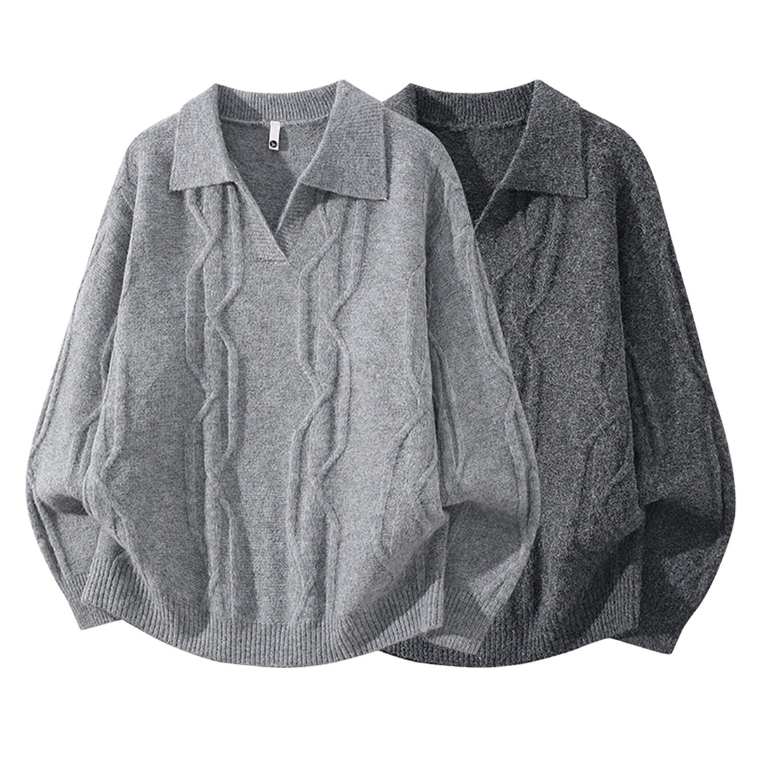 Damen Oversize Mohair‑Optik Zopfstrickpullover mit Polokragen und V‑Ausschnitt Echoarchiv