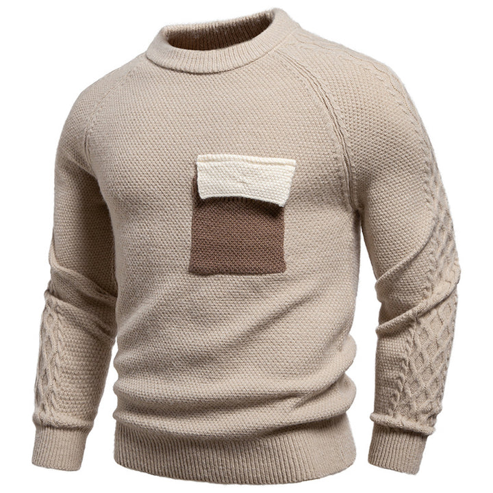 Herren Pullover aus Strukturstrick mit Rundhals, aufgesetzter Brusttasche und Zopfmuster-Ärmeln Echo Archiv