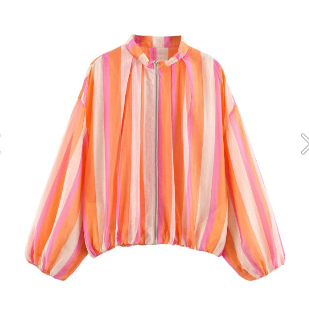 Damen leichte transparente Oversize-Blousonjacke mit Ballonärmeln Echo Archiv