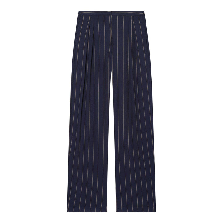 Damen weite Palazzohose mit hoher Taille, Bundfalte und feinem Nadelstreifen-Design – Avélisse