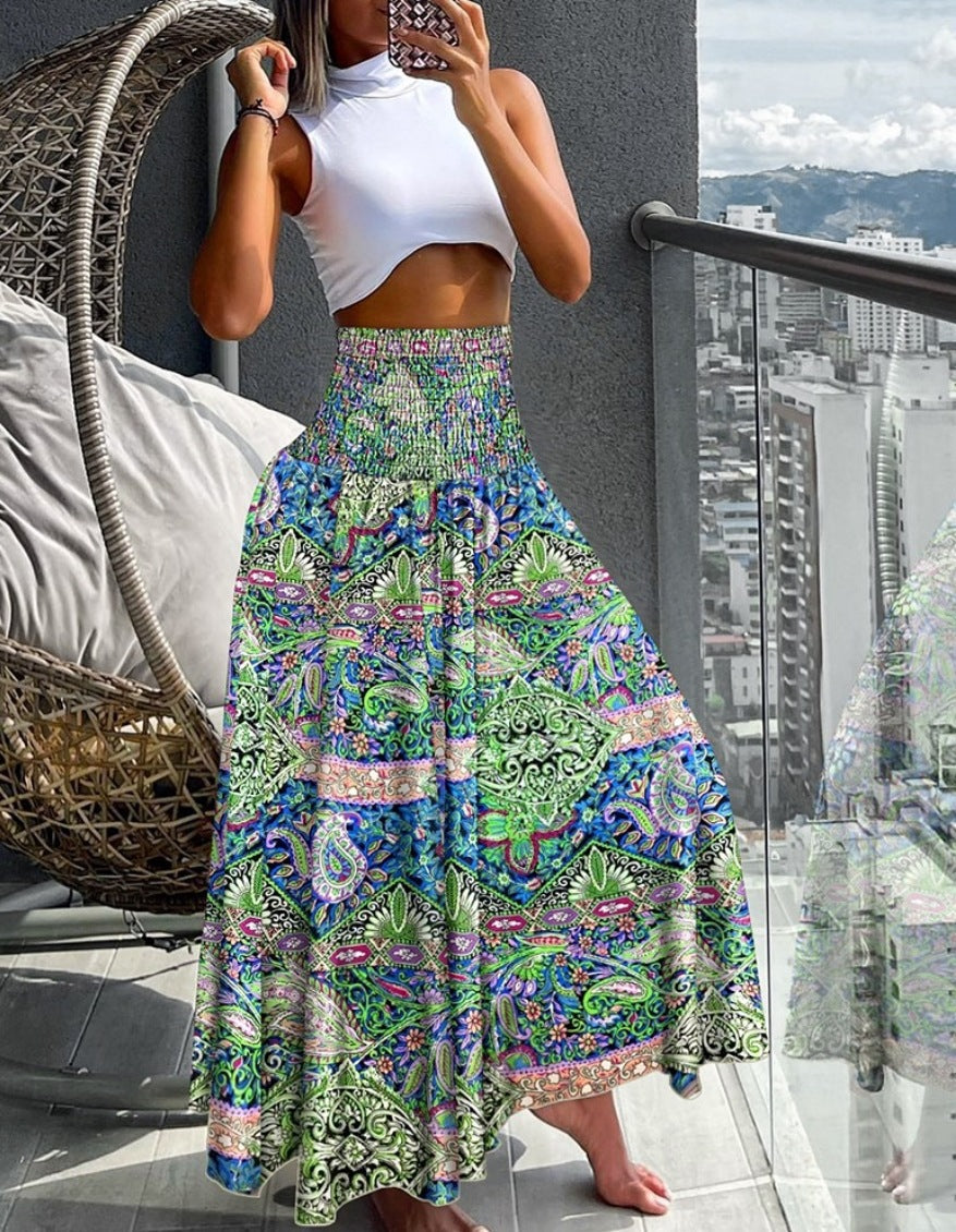 Damen Maxirock mit hohem Smokbund, weitem Fall und Paisley‑Print Echoarchiv