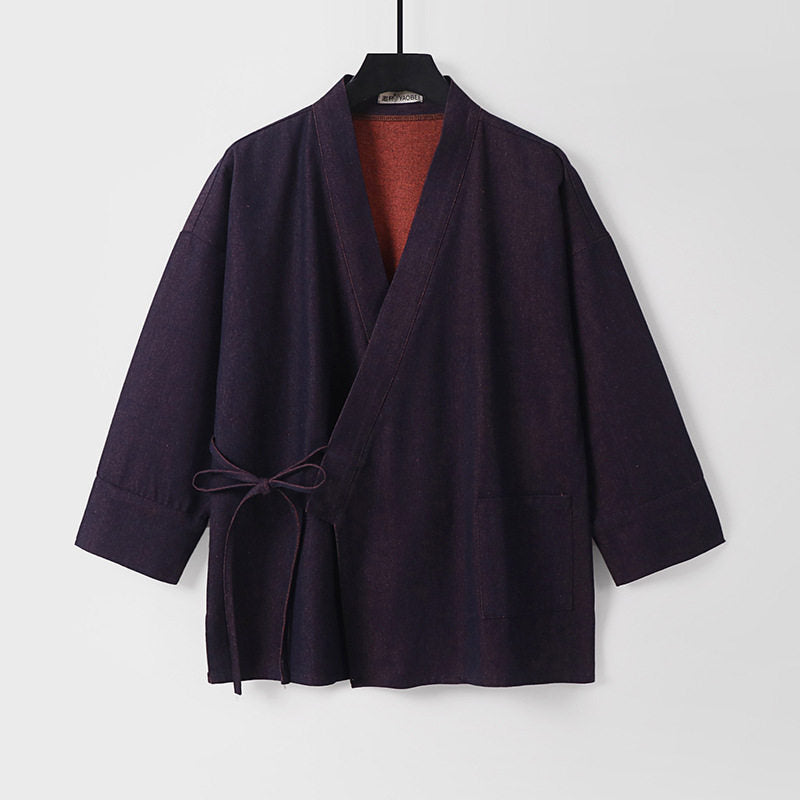 Damen Leichte zweifarbige Kimono-Jacke mit Bindebändern und kontrastiertem Innenfutter Echoarchiv