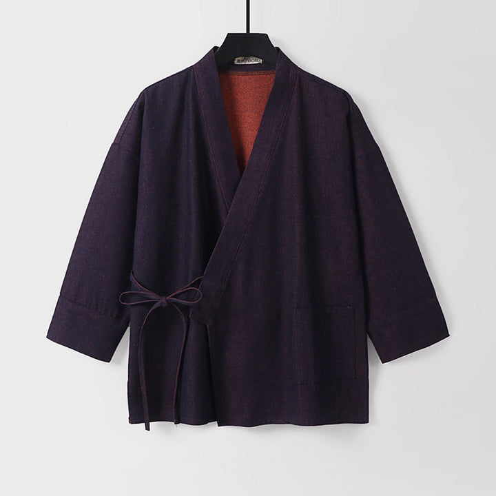 Damen Leichte zweifarbige Kimono-Jacke mit Bindebändern und kontrastiertem Innenfutter Echoarchiv