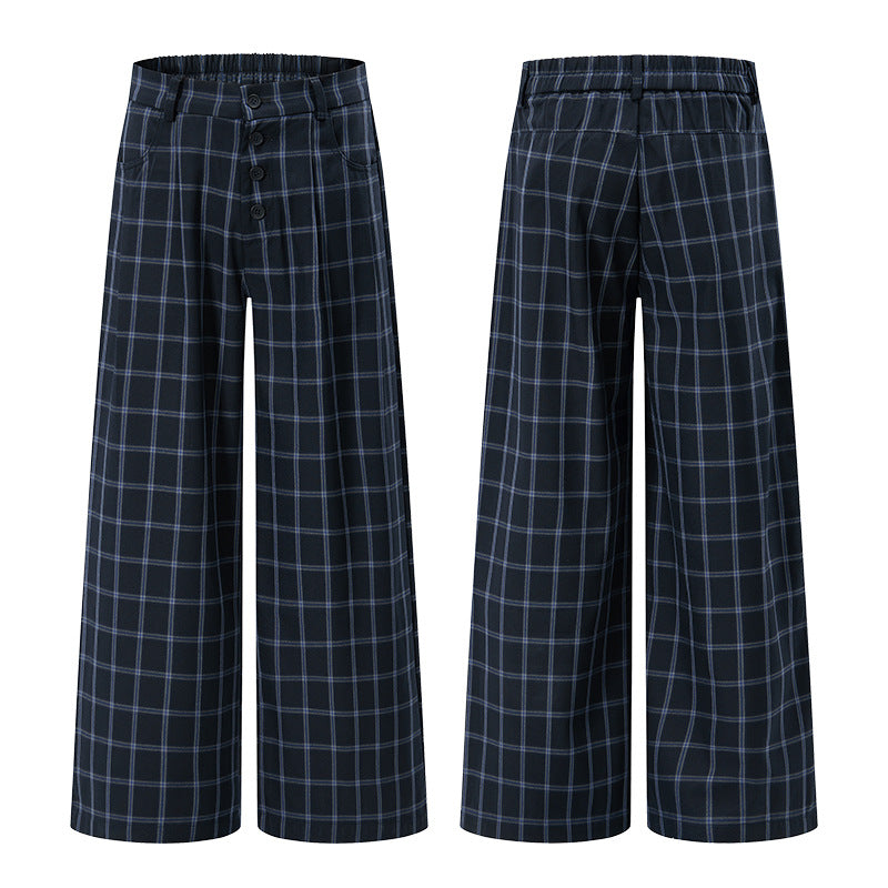 Damen Karierte Extraweite High-Waist Palazzo-Hose mit Knopfleiste Echo Archiv