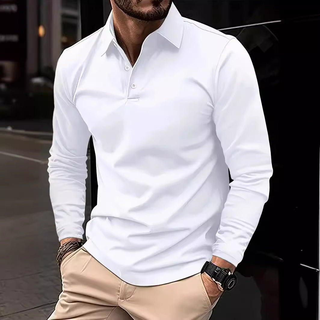 Herren elegantes Langarm-Polohemd mit modischem Kragen Echoarchiv