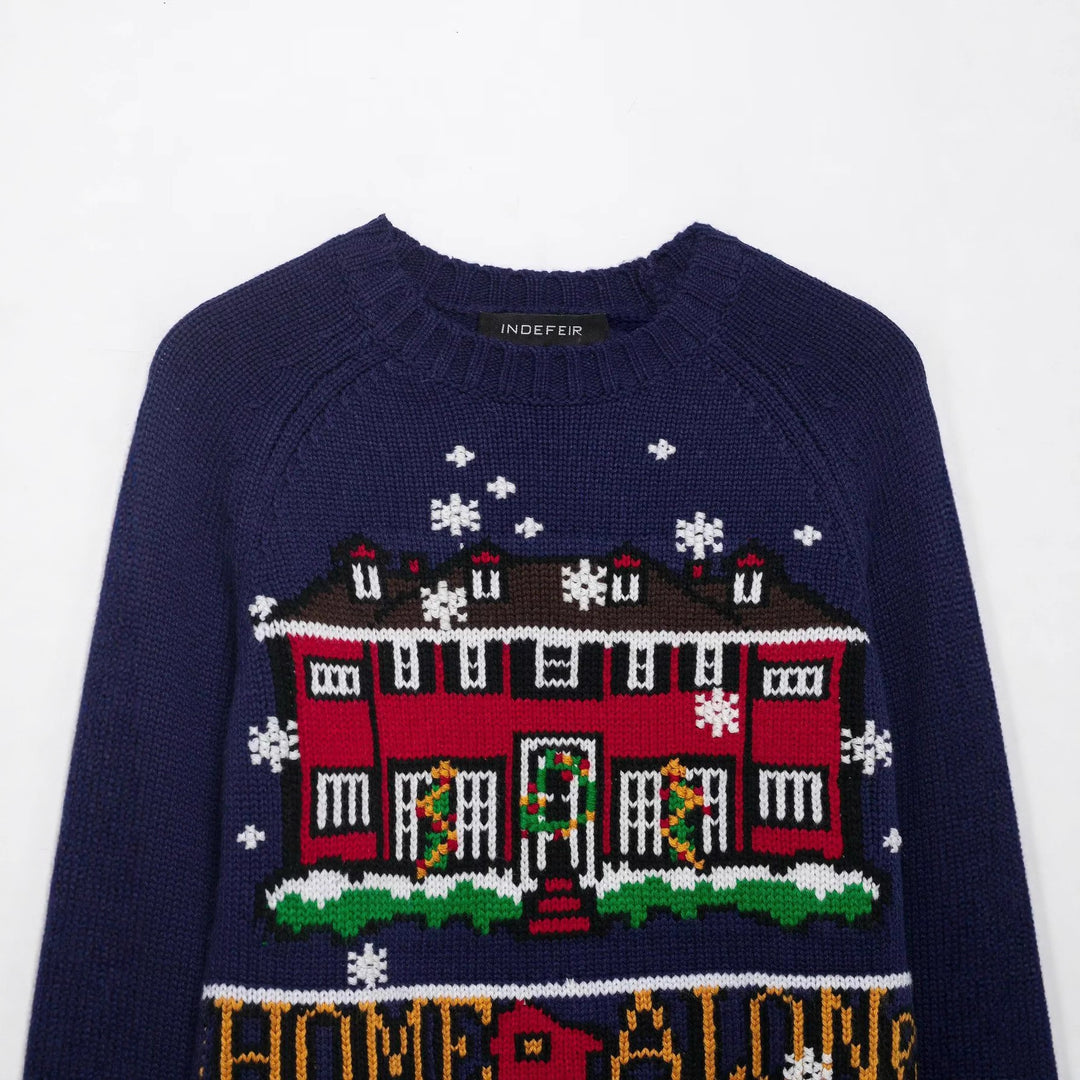 Damen nan gestrickter Crop-Pullover mit Weihnachtsmotiv und Raglanärmeln Echo Archiv