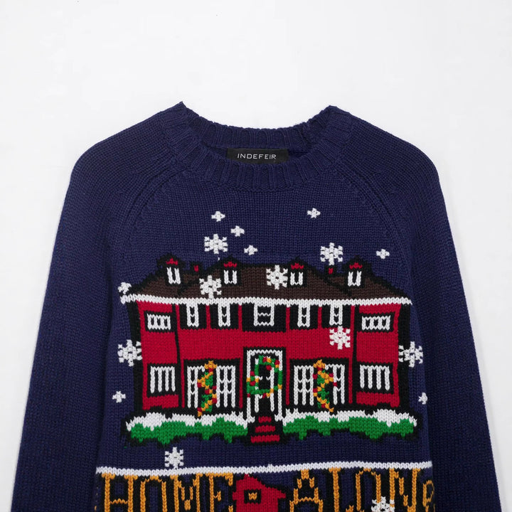 Damen nan gestrickter Crop-Pullover mit Weihnachtsmotiv und Raglanärmeln Echo Archiv