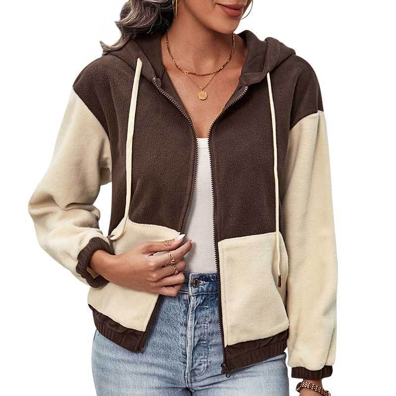 Damen Fleece-Kapuzenjacke mit Colorblock, durchgehendem Reißverschluss und Eingrifftaschen Echoarchiv