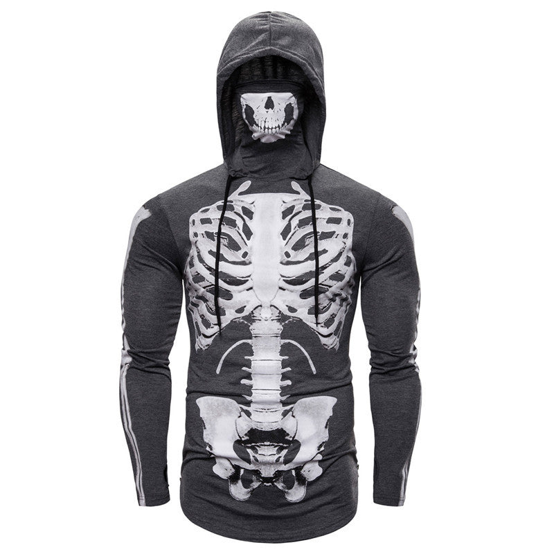 Herren Hoodie mit Skelett-Design und praktischem Gesichtsschutz Echoarchiv