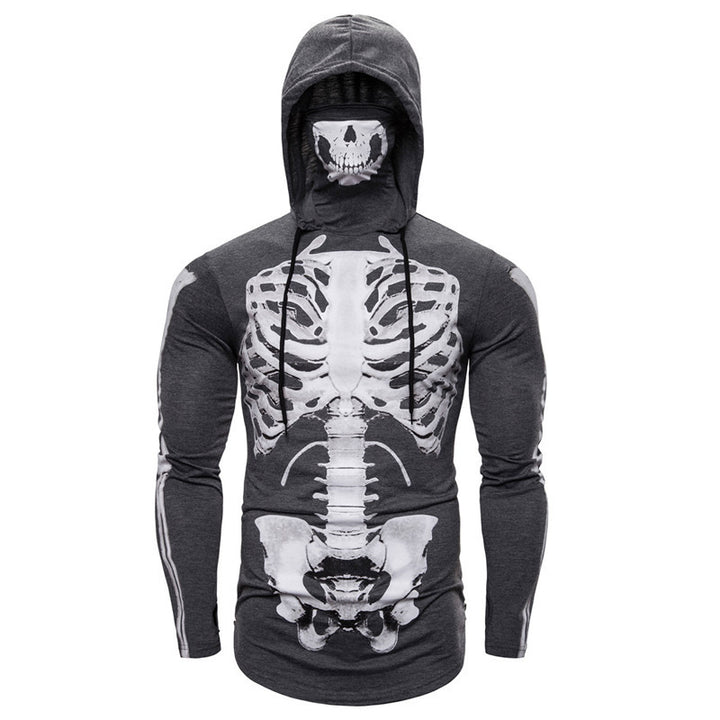 Herren Hoodie mit Skelett-Design und praktischem Gesichtsschutz Echoarchiv