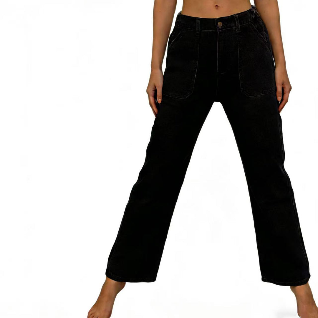 Damen nan hochgeschnittene Relaxed-Jeans mit geradem Bein und aufgesetzten Fronttaschen Echo Archiv