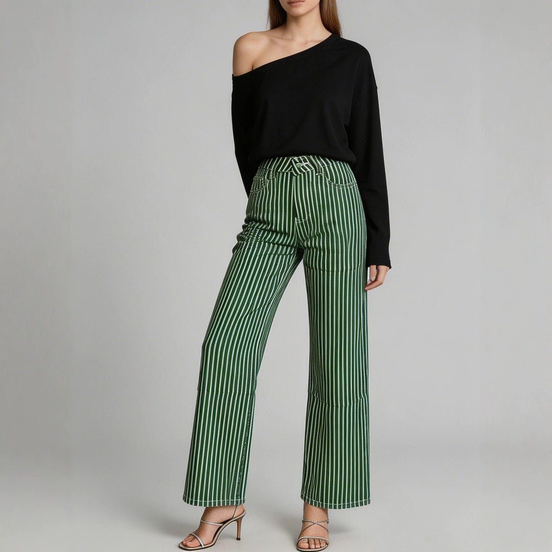 Damen nan weite High-Waist Palazzohose mit vertikalen Streifenoptik und abgesteppten Kniepartien Echo Archiv