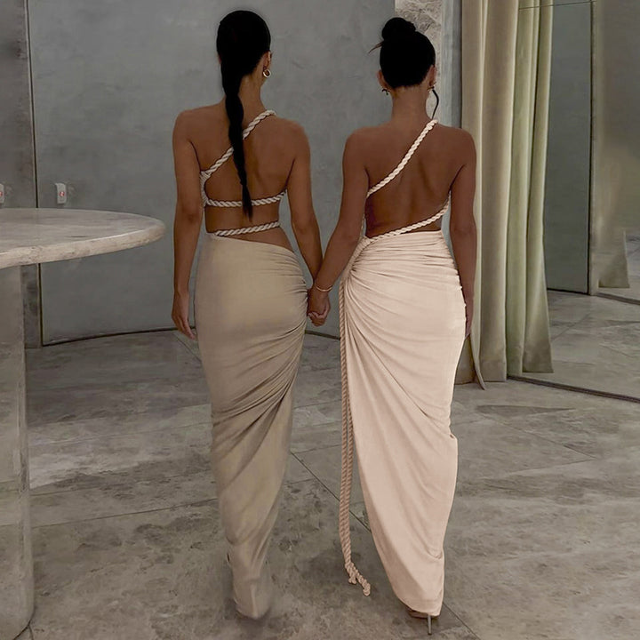 Damen Elegantes, einseitiges Maxikleid mit raffinierten Drapierungen Echo Archiv