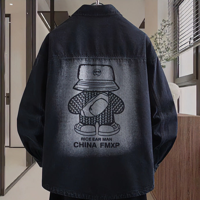 Herren Oversized Denim-Hemdjacke im Relaxed-Worker-Style mit Brusttasche und Druckknöpfen Echoarchiv
