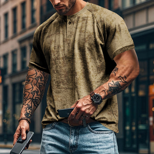 Herren lässiges Henley-T-Shirt mit modischem Knopfleisten-Design und strukturierter Oberfläche Echoarchiv