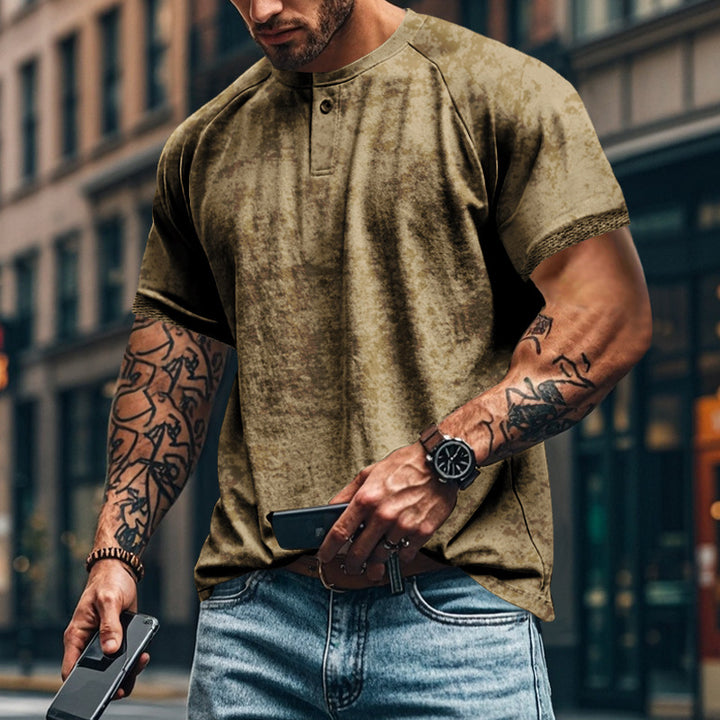 Herren lässiges Kurzarm-Henley-T-Shirt mit strukturiertem Design Echoarchiv