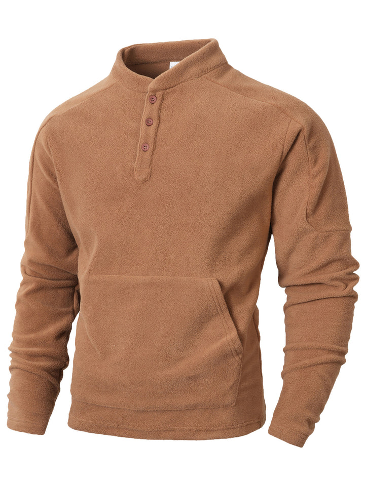 Herren Fleece-Pullover mit Knopfleiste und praktischer Kängurutasche Echoarchiv
