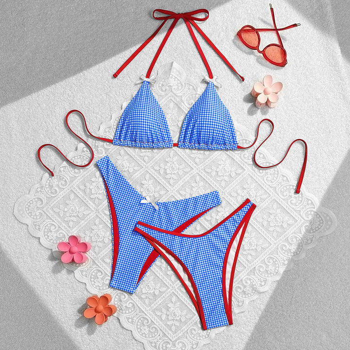 Damen Triangel-Bikini im karierter Schnitt Echo Archiv