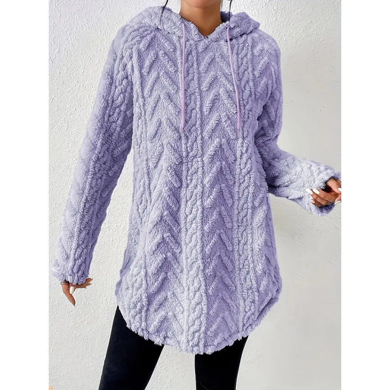Damen Kuscheliger Teddy-Hoodie mit Zopfmuster Tunnelzug und gerundetem Saum Echo Archiv