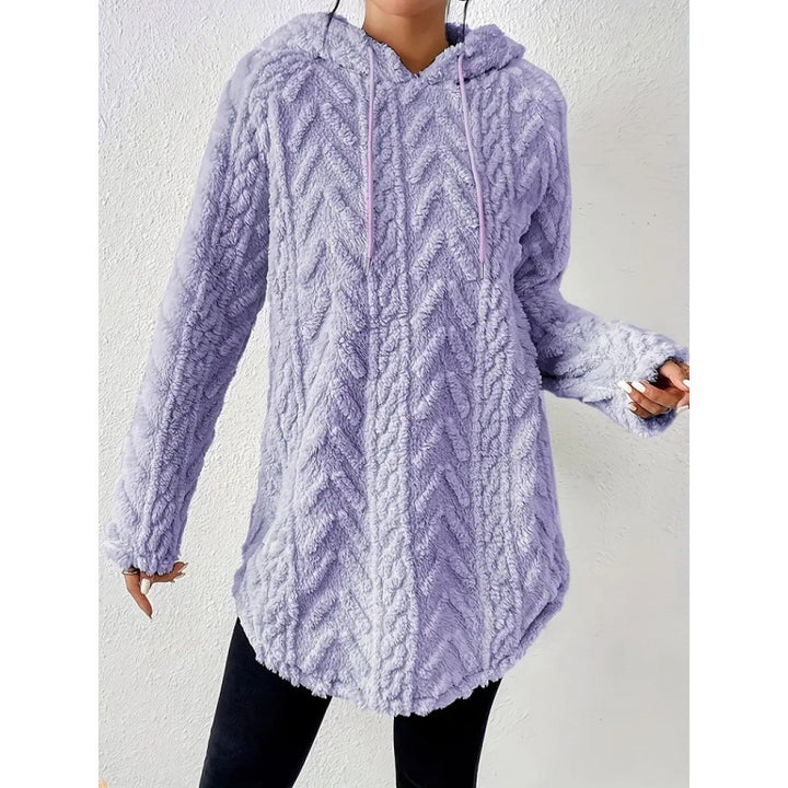 Damen Kuscheliger Teddy-Hoodie mit Zopfmuster Tunnelzug und gerundetem Saum Echo Archiv