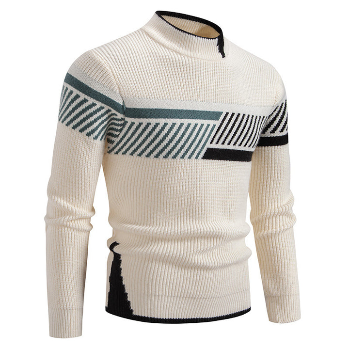 Herren nan gerippter Feinstrickpullover mit Stehkragen und kontrast-Blockdesign Echo Archiv