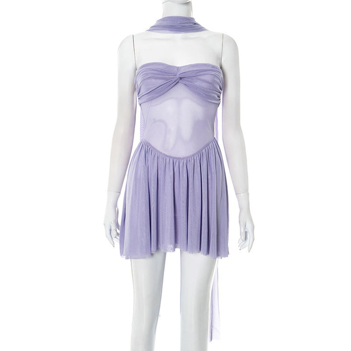 Damen elegantes Wickelkleid mit zarten Rüschendetails und trägerlosem Design Echo Archiv