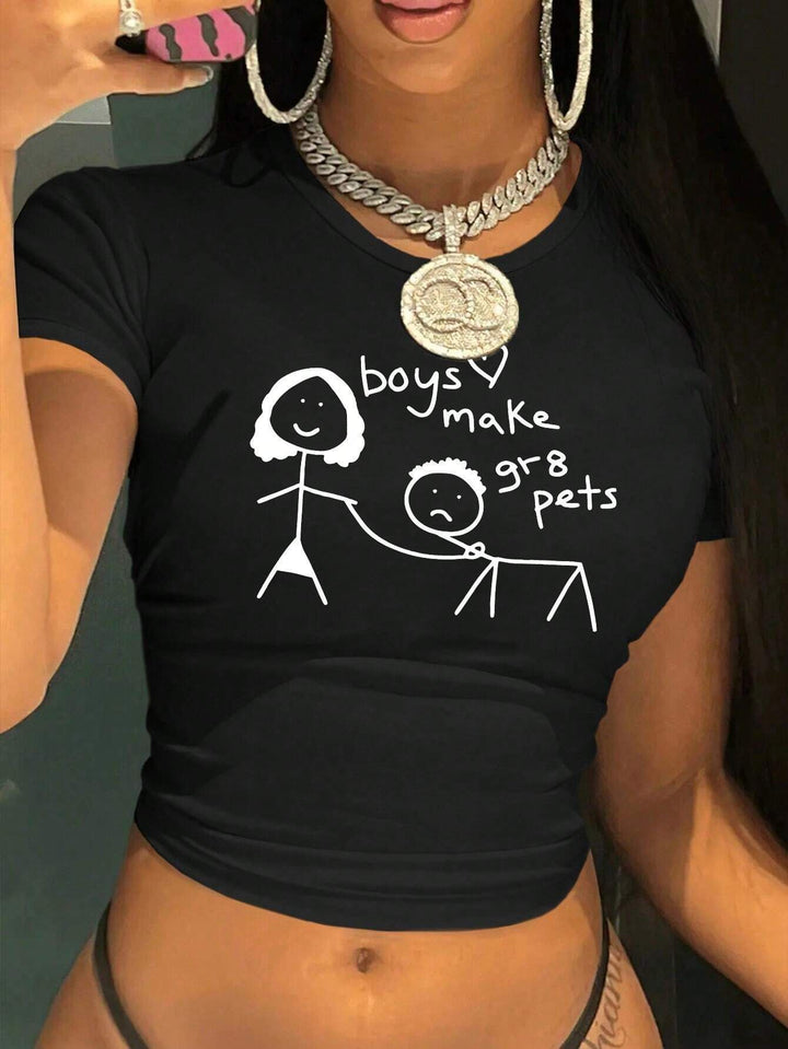 Damen Crop-T-Shirt mit kreativem Bärenmotiv und witzigem Spruch Echo Archiv