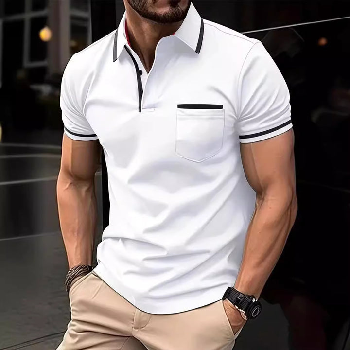 Herren modisches Kurzarm-Polohemd mit kontrastierenden Details Echoarchiv