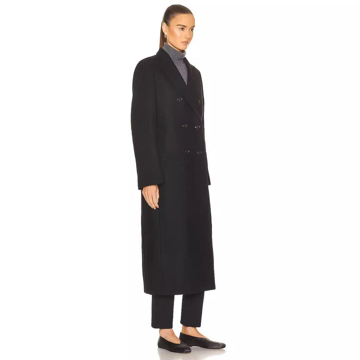 Damen Maxilanger Zweireihiger Wollmix-Longcoat mit maßgeschneidertem Finish Echoarchiv